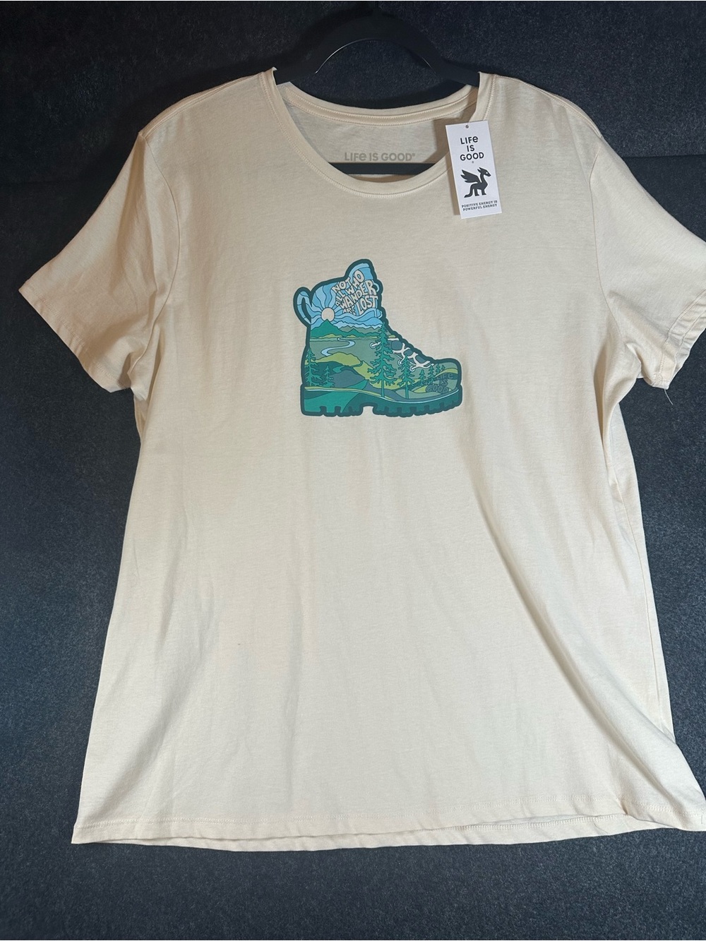 Life is Good Hiking Boot T-Shirt Not All Who Wander Are Lost Graphic XL White